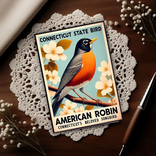 Connecticut State Bird - American Robin Vintage Briefkaart
