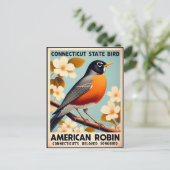 Connecticut State Bird - American Robin Vintage Briefkaart (Staand voorkant)