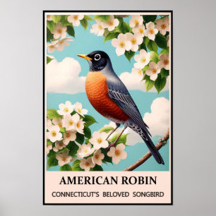 Connecticut State Bird - Amerikaanse Robin Vintage Poster