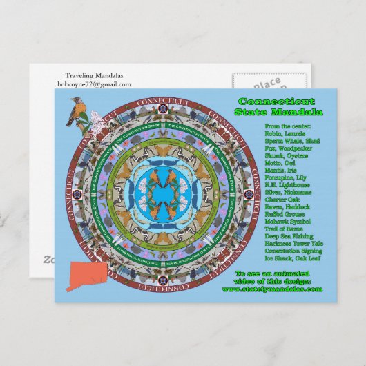Connecticut State Mandala Postcard Briefkaart (Voorkant / Achterkant)