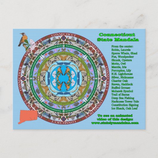 Connecticut State Mandala Postcard Briefkaart (Voorkant)