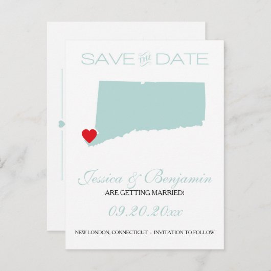 Connecticut State Map De datum opslaan Aankondigingskaart (Voorkant / Achterkant)
