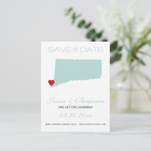 Connecticut State Map De datum opslaan Aankondigingskaart (Staand voorkant)
