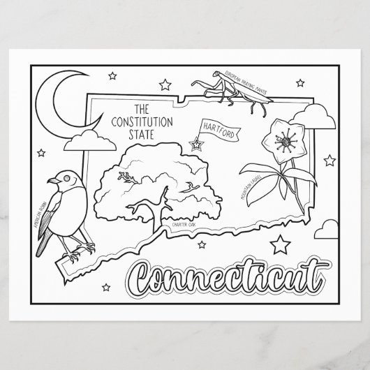 Connecticut State Shape and Facts Kleurplaat Flyer (Voorkant)