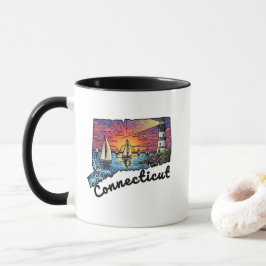 Connecticut State Tattoo Style Lighthouse Sunset Mok