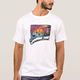 Connecticut State Tattoo Style Lighthouse Sunset T-shirt