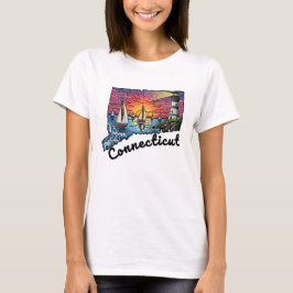 Connecticut State Tattoo Style Lighthouse Sunset T-shirt