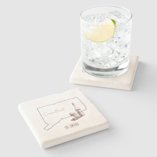 Connecticut State wijnfles Stenen Onderzetter (Zijkant)