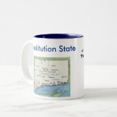 Connecticut-symbolen en -kaarten tweekleurige koffiemok (Voorkant links)