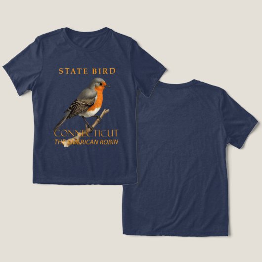 Connecticut Territory Vogel De Turdus Migratorious Tri-Blend Shirt (Ontwerp Voorkant & Achterkant)