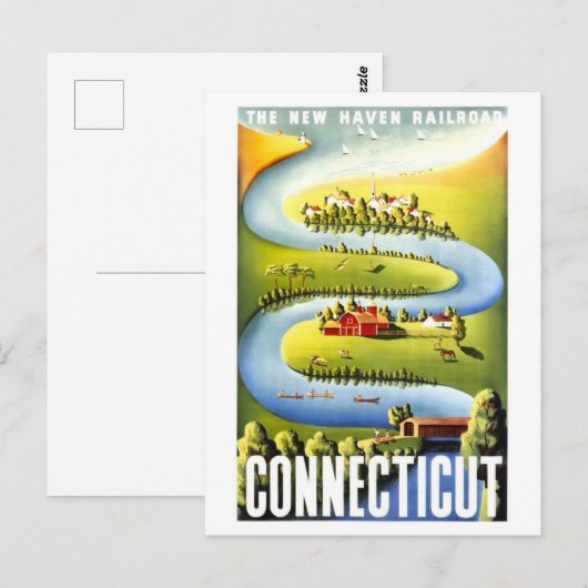  Connecticut Travel Poster Briefkaart (Voorkant / Achterkant)