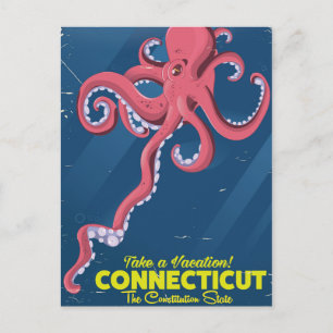 Connecticut USA Octopus vintage poster Briefkaart