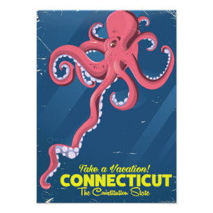 Connecticut USA Octopus vintage reisposter Foto Afdruk