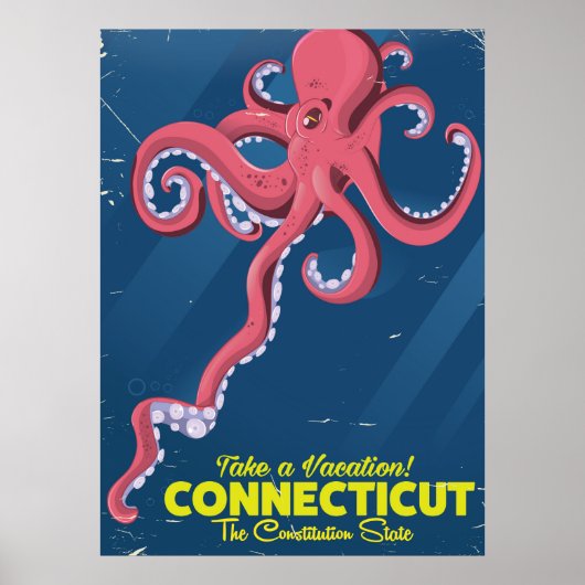 Connecticut USA Octopus vintage reisposter Poster (Voorkant)