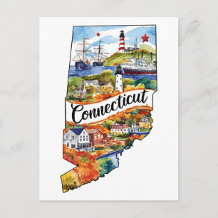 Connecticut USA Staat Vorm Vintage Waterverf Briefkaart