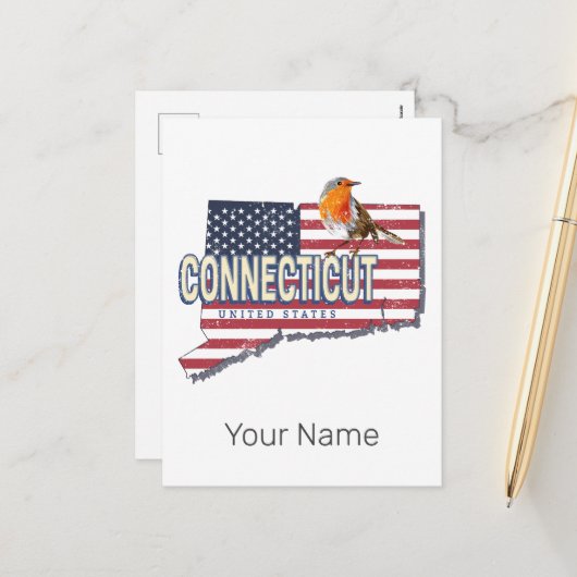 Connecticut Verenigde Staten retro state kaart  (Voorkant / Achterkant in situ)