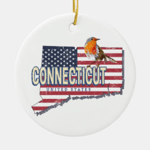 Connecticut Verenigde Staten retro state kaart  Keramisch Ornament