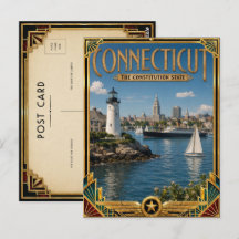 Connecticut Vintage Art Deco Gouden Tijd Postkaart