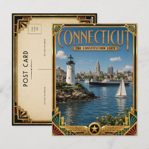 Connecticut Vintage Art Deco Gouden Tijd Postkaart