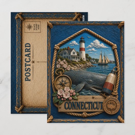 Connecticut Vintage Reis Briefkaart (Voorkant / Achterkant)