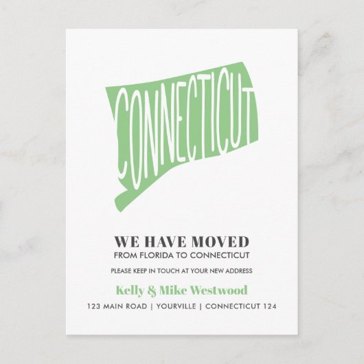 CONNECTICUT We hebben Nieuw adres Nieuw startpunt  Briefkaart (Voorkant)