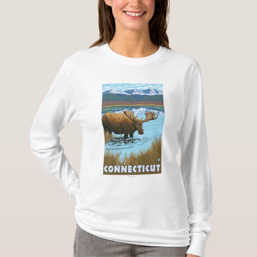 ConnecticutMoose Drink in Lake T-shirt (Voorkant)