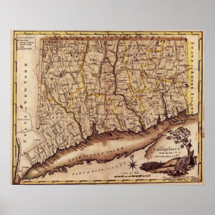 ConnecticutPanoramaMapConnecticut Poster