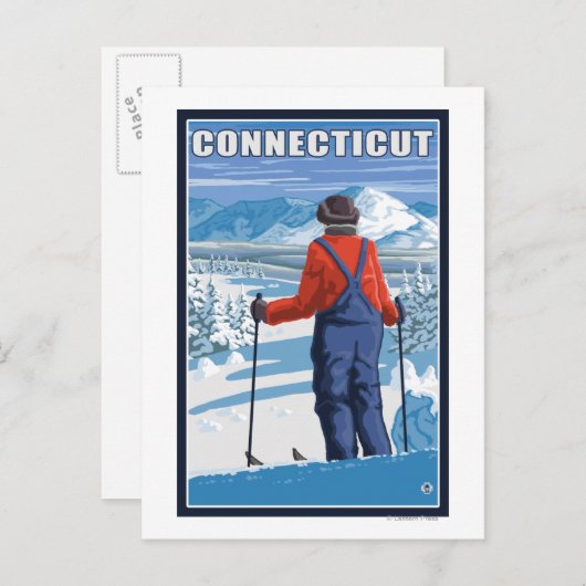 ConnecticutSkier-aanpassingsUitzicht Briefkaart (Voorkant / Achterkant)
