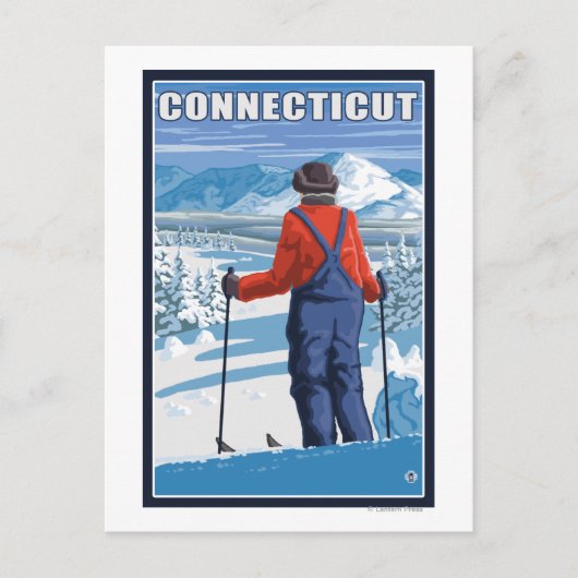 ConnecticutSkier-aanpassingsUitzicht Briefkaart (Voorkant)