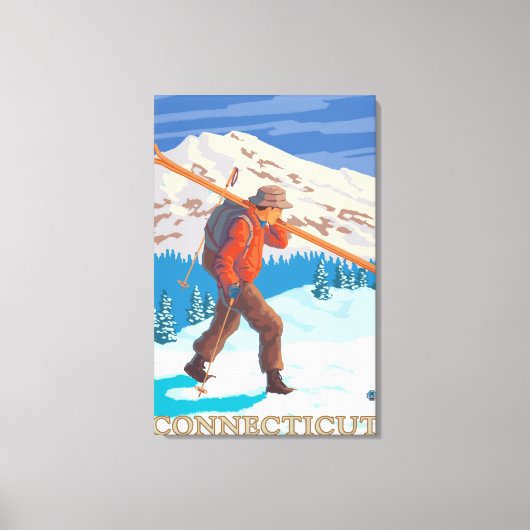 ConnecticutSkier Carrying Skis Canvas Afdruk (Voorkant)