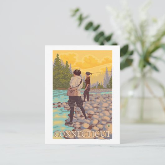 ConnecticutWomen Fly Fishing Scene Briefkaart (Staand voorkant)