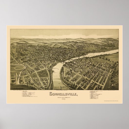 Connellsville, PA Panoramic Map - 1897 Poster (Voorkant)