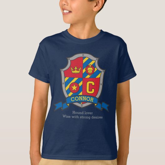 Connor boys C name & betekenend messghts shield T-shirt (Voorkant)