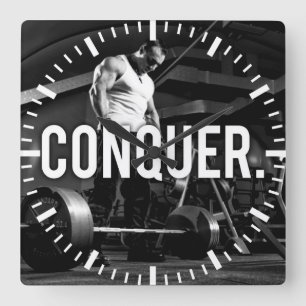 CONQUER - "Body building" Workout Motivatie Vierkante Klok