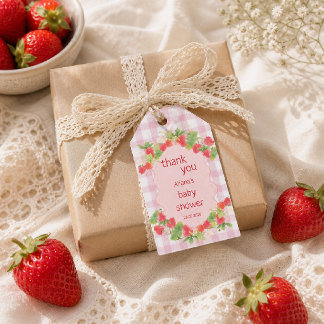 Conquette bes Aardbei Bloem Meisje Baby Shower Cadeaulabel
