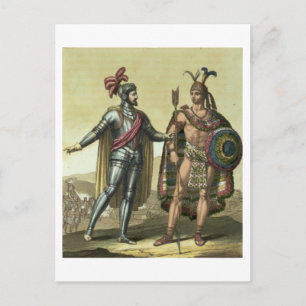 Conquistador met een Native American Chief (kleur Briefkaart