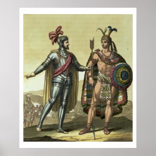 Conquistador met een Native American Chief (kleur Poster (Voorkant)
