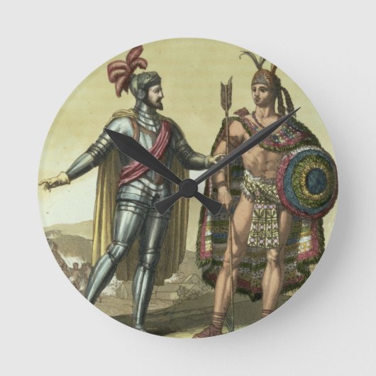 Conquistador met een Native American Chief (kleur Ronde Klok (Voorkant)