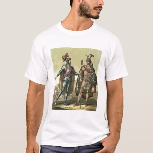 Conquistador met een Native American Chief (kleur) T-shirt (Voorkant)