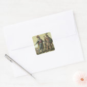 Conquistador met een Native American Chief (kleur Vierkante Sticker (Envelop)