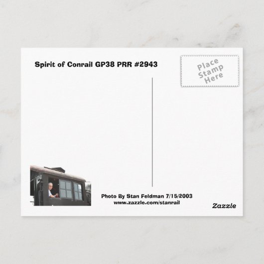 Conrail — GP38 — PRR #2943 in Blue Paint Briefkaart (Achterkant)