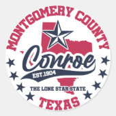 Conroe, Texas Ronde Sticker (Voorkant)