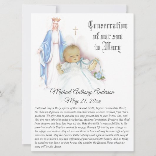 Consecratie van onze Baby Son Blessed Virgin Mary Feestdagenkaart (Voorkant)