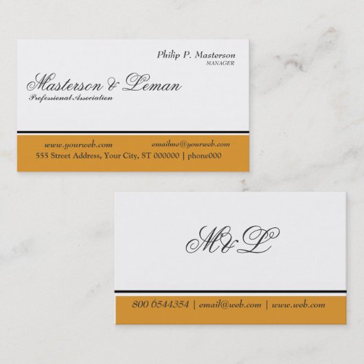 Conservatief, schoon, klassiek Script-monogram Visitekaartje (Voorkant / Achterkant)