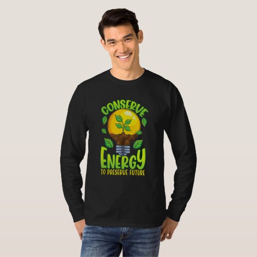 Conserve Energy Lightbulb Tree Green Environment T-shirt (Voorkant volledig)