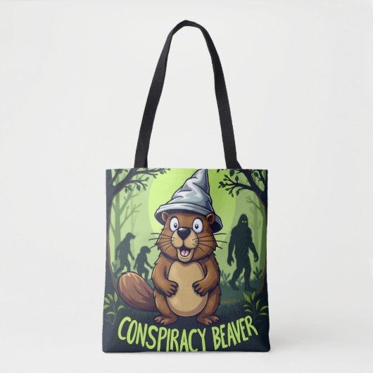 Conspiracy Beaver | Funny Cryptid Hunter Tote Bag (Voorkant)