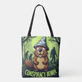 Conspiracy Beaver | Funny Cryptid Hunter Tote Bag (Achterkant)
