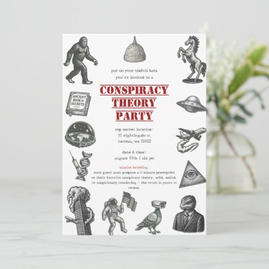 Conspiracy Theory Presentation Party Uitnodiging (Staand voorkant)