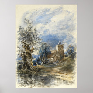 Constable - een wilde naast water een kerk verdero poster