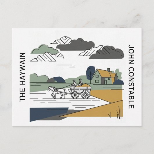 Constable's Haywain Lijn Kunst Illustratie Briefkaart (Voorkant)